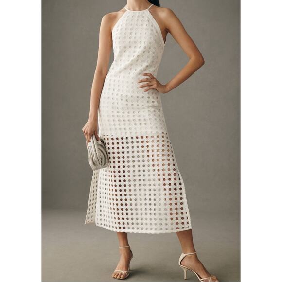 VINEET BAHL Anthropologie Dress SZ Petite Medium NWT Eyelet Halter Bridal White - Picture 1 of 16